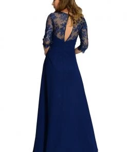 Black Long Chiffon Dress With Lace Sleeves By Poly USA