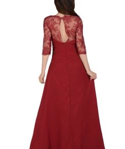 Black Long Chiffon Dress With Lace Sleeves By Poly USA