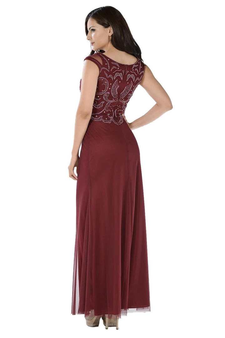 Black Long Dress With Beaded Mesh Bodice By Poly USA 6 Black Long Dress With Beaded Mesh Bodice By Poly USA