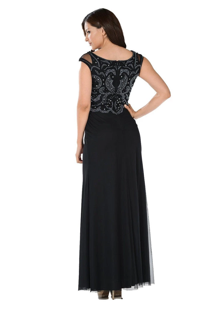 Black Long Dress With Beaded Mesh Bodice By Poly USA 4 Black Long Dress With Beaded Mesh Bodice By Poly USA