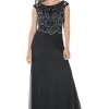 Black Long Dress With Beaded Mesh Bodice By Poly USA