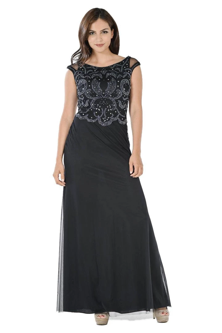 Black Long Dress With Beaded Mesh Bodice By Poly USA 3 Black Long Dress With Beaded Mesh Bodice By Poly USA