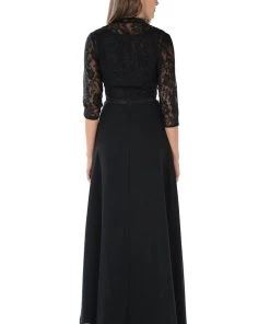 Black Long Lace Bodice Dress With Bolero Jacket By Poly USA