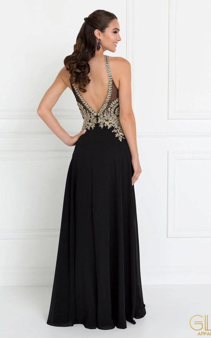 Black Long Open Back Chiffon Dress By Elizabeth K GL1526 Prom 4 Black Long Open Back Chiffon Dress By Elizabeth K GL1526 Prom