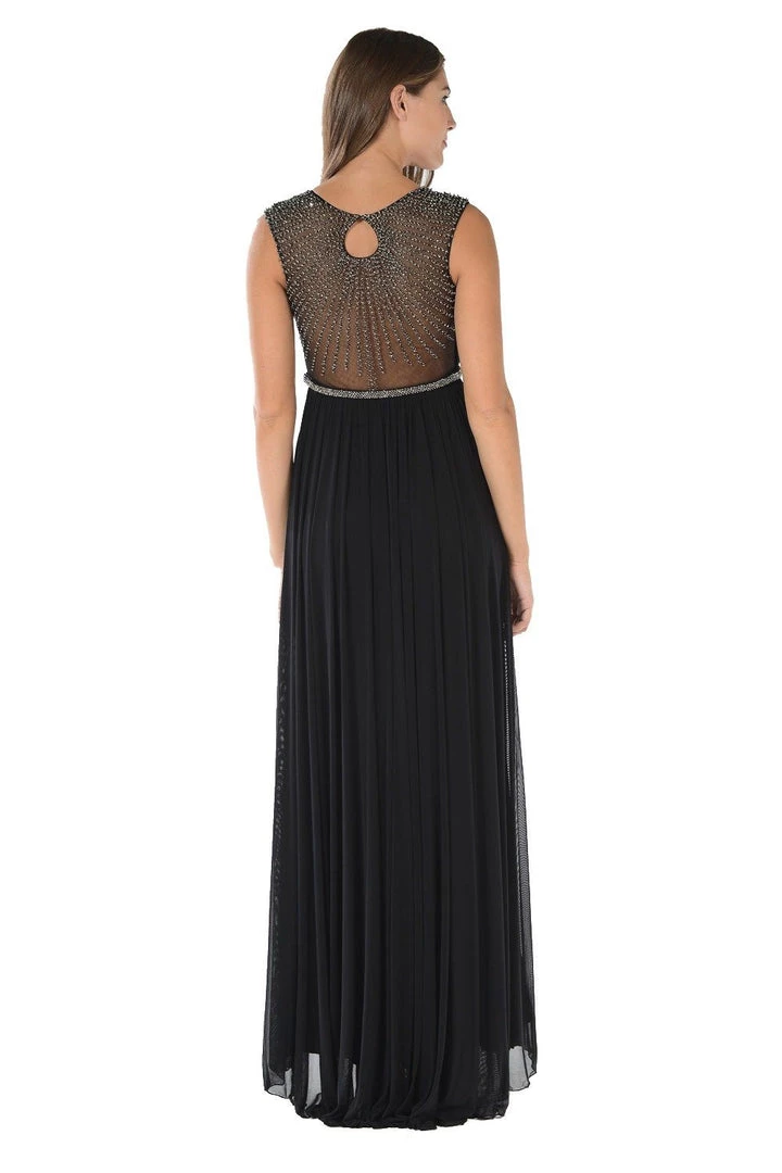 Prom Black Long Ruched Dress With Beaded Sheer Back By Poly USA 4 Prom Black Long Ruched Dress With Beaded Sheer Back By Poly USA