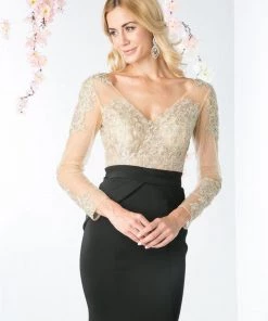 Prom Black Long Sleeve Fitted Gown By Cinderella Divine P106