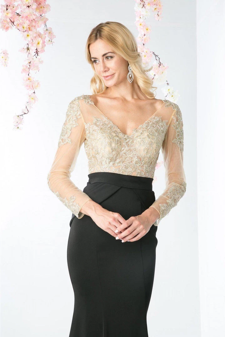 Prom Black Long Sleeve Fitted Gown By Cinderella Divine P106 4 Prom Black Long Sleeve Fitted Gown By Cinderella Divine P106