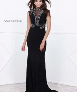 Black Long Sleeveless Beaded Illusion Dress By Nox Anabel 8285