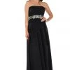 Black Long Strapless Dress With Embellished Waist By Poly USA