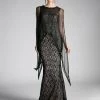 Black Lace Mermaid Gown With Cape By Cinderella Divine 5014