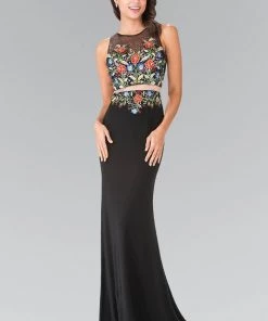 Black Mock Two-Piece Floral Embroidered Dress By Elizabeth K GL2241