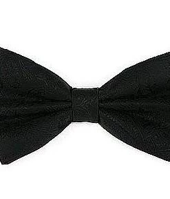 Vesuvio Napoli Men Black Paisley Bow Ties With Matching Pocket Squares