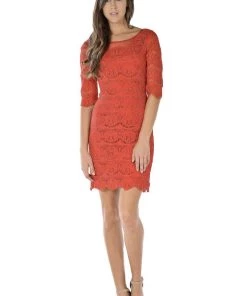 Black Short Bodycon Lace Dress With Mid-Sleeves By Poly USA Prom