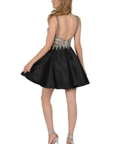 Black Short Dress With Blue Beaded Bodice By Poly USA 7 Black Short Dress With Blue Beaded Bodice By Poly USA