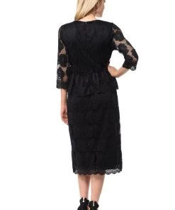 Mother Of The Bride Dresses Black Short Floral Lace Dress With Sleeves By Lenovia