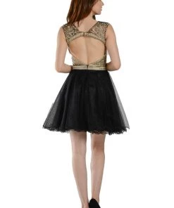 Black Short Illusion Dress With Embroidered Top By Poly USA Prom