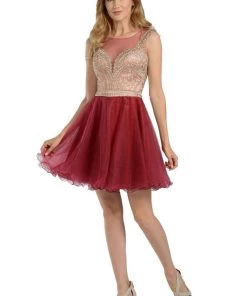 Black Short Illusion Dress With Embroidered Top By Poly USA Prom 8 Black Short Illusion Dress With Embroidered Top By Poly USA Prom