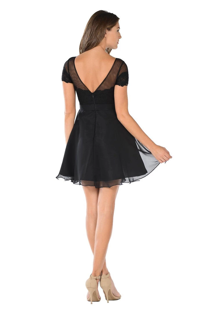 Black Short Lace Bodice Dress With Short Sleeves By Poly USA 4 Black Short Lace Bodice Dress With Short Sleeves By Poly USA