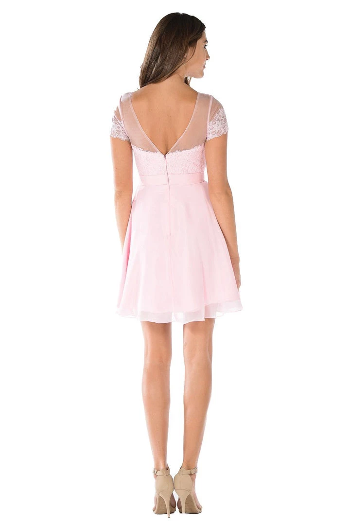 Black Short Lace Bodice Dress With Short Sleeves By Poly USA 6 Black Short Lace Bodice Dress With Short Sleeves By Poly USA