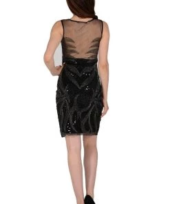 Prom Black Short Sequined Illusion Sweetheart Dress By Poly USA