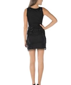 Black Short Sequined Scoop Neck Mini Dress By Poly USA