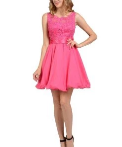 Black Short Sleeveless Lace Applique Dress By Poly USA