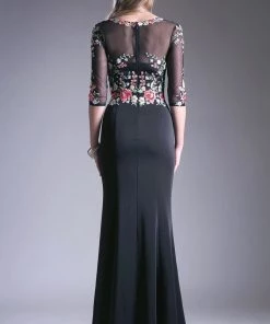 Floral Applique Mid-Sleeve Gown By Cinderella Divine HW08