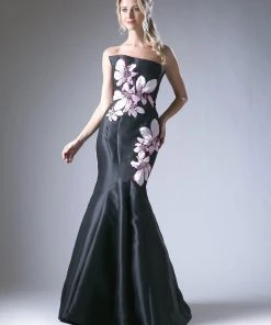 Black Long Floral Print Dress By Cinderella Divine 12333