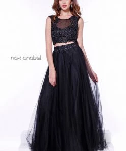 Black Two-Piece Crop Top Lace Illusion Dress By Nox Anabel 3136 Prom