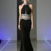 Black Long Two Piece Halter Dress By Cinderella Divine CK29 Prom 2 Black Long Two Piece Halter Dress By Cinderella Divine CK29 Prom