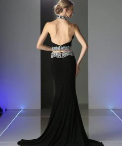 Black Long Two Piece Halter Dress By Cinderella Divine CK29 Prom
