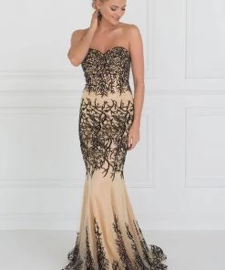 Black/Nude Strapless Beaded Mermaid Gown By Elizabeth K GL2055