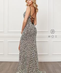 Black/Silver Sequin Fitted Gown By Nox Anabel E479 Prom