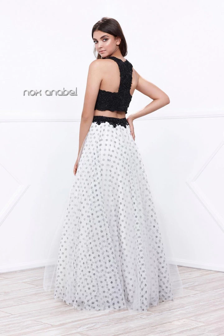 Black/White Crop Top Polka Dot Print Dress By Nox Anabel 8309 Prom 4 Black/White Crop Top Polka Dot Print Dress By Nox Anabel 8309 Prom