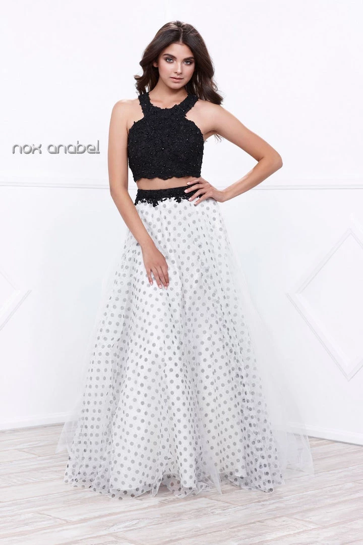 Black/White Crop Top Polka Dot Print Dress By Nox Anabel 8309 Prom 3 Black/White Crop Top Polka Dot Print Dress By Nox Anabel 8309 Prom