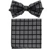 Vesuvio Napoli Black/White Houndstooth Bow Tie With Pocket Square (Pointed Tip) Men