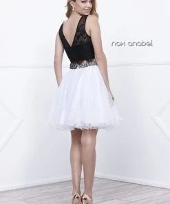 Black/White Lace Crop Top Short Dress By Nox Anabel 6224 Prom
