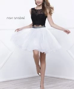 Black/White Lace Crop Top Short Dress By Nox Anabel 6224 Prom