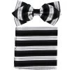Vesuvio Napoli Men Black/White Striped Bow Tie With Pocket Square (Pointed Tip)