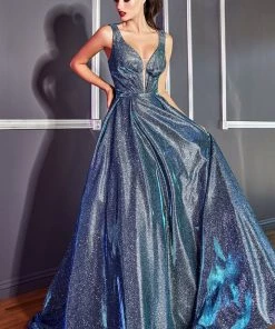Prom Blue A-line Glitter Gown By Cinderella Divine CB0034