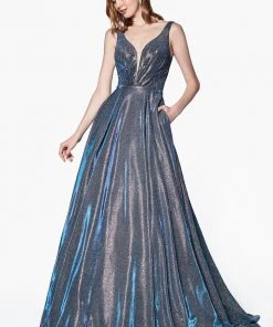 Prom Blue A-line Glitter Gown By Cinderella Divine CB0034