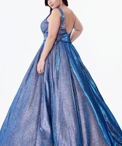 Prom Blue A-line Glitter Gown By Cinderella Divine CB0034