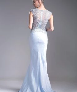 Prom Blue Long Fitted Illusion Satin Dress By Cinderella Divine 5297