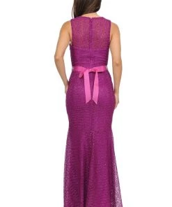 Blue Long Lace Mermaid Dress With Back Bow By Lenovia