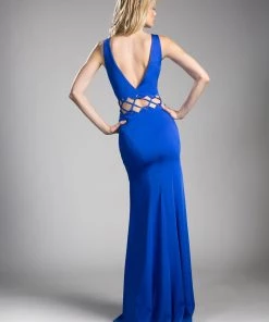 Blue Long Waist Cut Out Dress By Cinderella Divine 6485