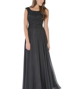 Prom Blue Long Sleeveless Dress With Embellished Bodice By Poly USA