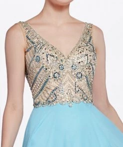 Prom Blue Long V-Neck Chiffon Dress By Cinderella Divine 71190