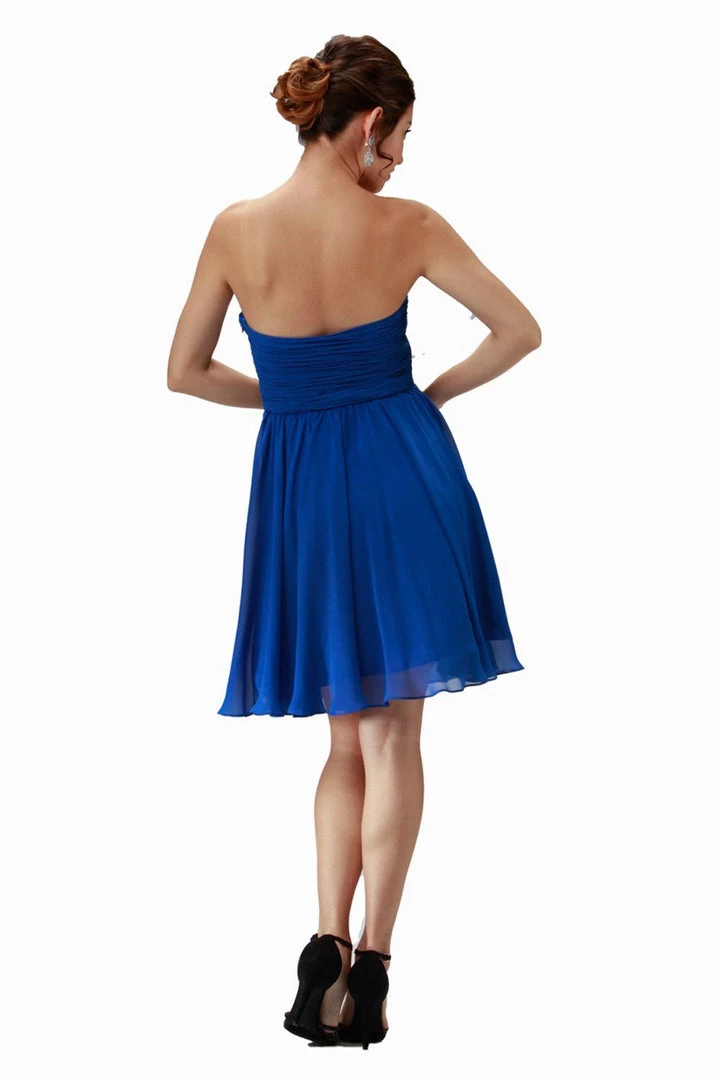Prom Blue Ruched Short Strapless Sweetheart Dress By Poly USA 4 Prom Blue Ruched Short Strapless Sweetheart Dress By Poly USA