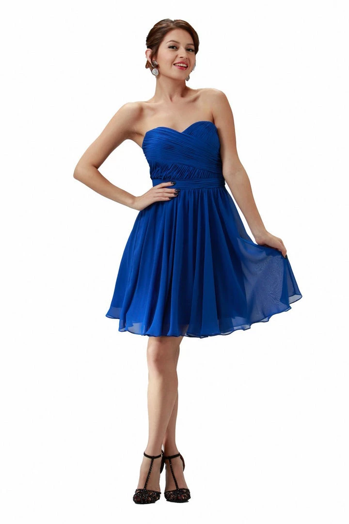 Prom Blue Ruched Short Strapless Sweetheart Dress By Poly USA 3 Prom Blue Ruched Short Strapless Sweetheart Dress By Poly USA