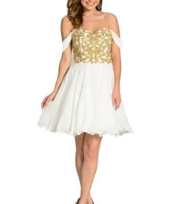 Prom Blue Short Appliqued Off The Shoulder Dress By Poly USA